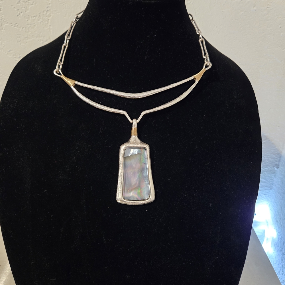 Robert Lee Morris Silver and Gold Necklace with Iridescent Pendant